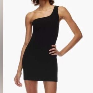 Aritzia Babaton Sculpt Knit Ribbed Dress One Shoulder Black Large Party Club